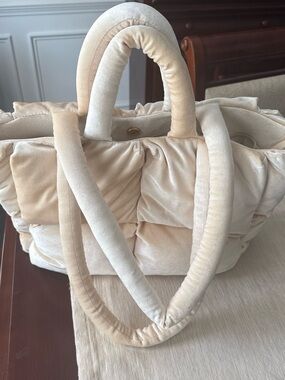 Anthropologie Cream Quilted Plush Tote